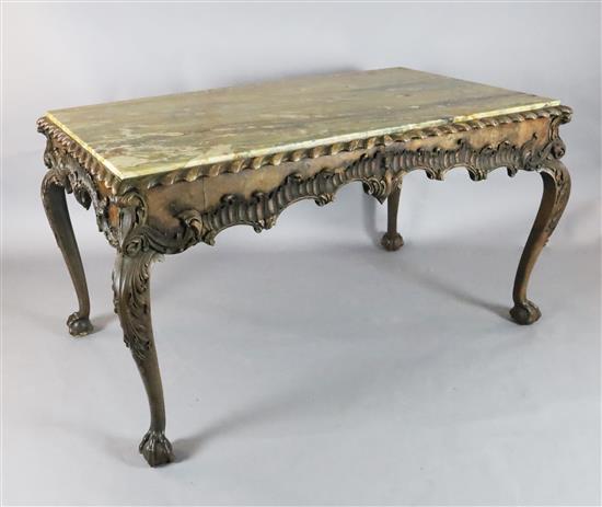 An impressive George II walnut and marble topped centre table, c.1740-50, W.5ft 4in. D.3ft 1.5in. H.2ft 10in.